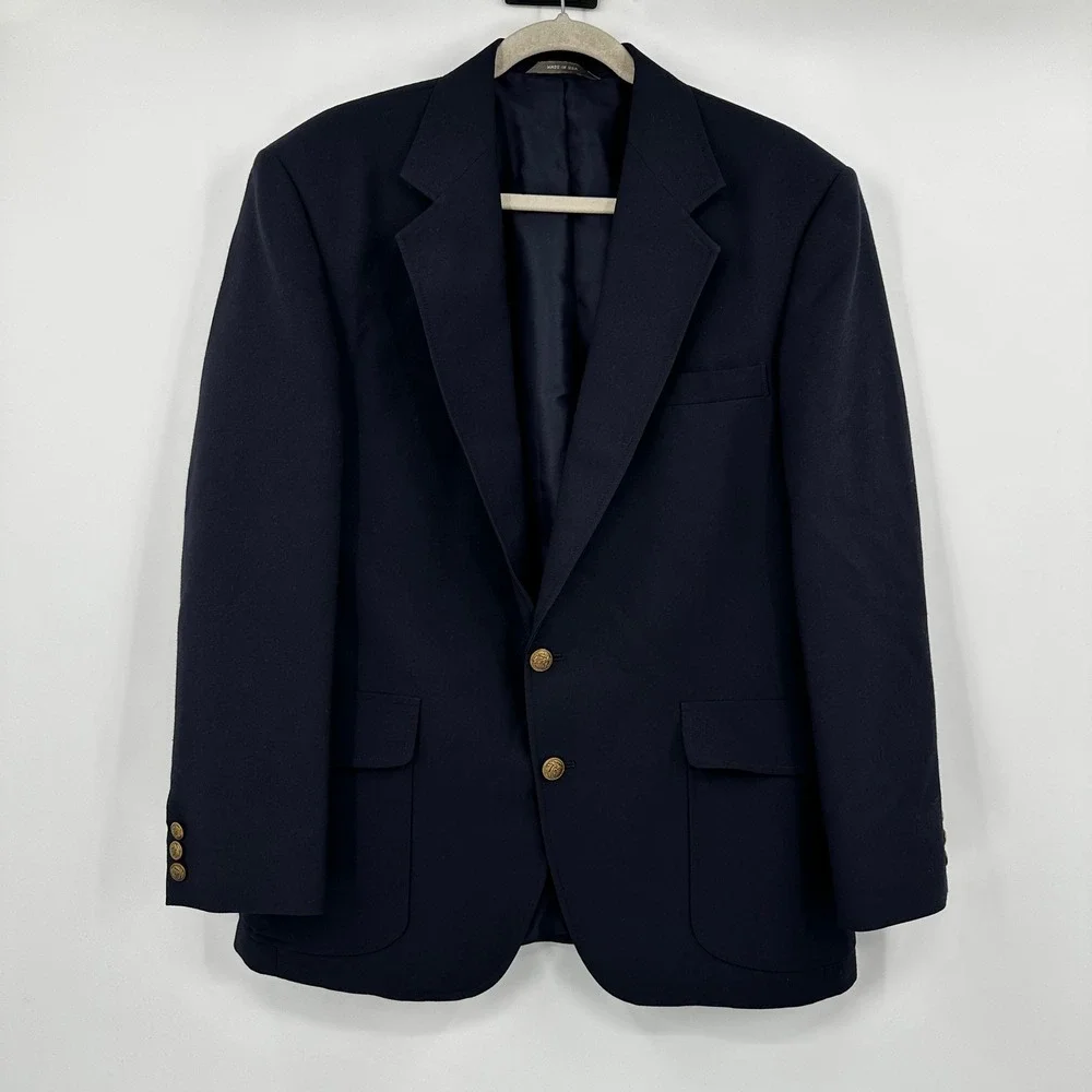 Reed St James Navy Blue Blazer Jacket Men Size 40 Two Button Wool Blend Made USA